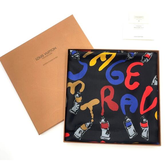 Louis Vuitton 33” Silk Scarf Paint Pattern Black W/Box LV Paint Tube Scarf - Picture 16 of 16